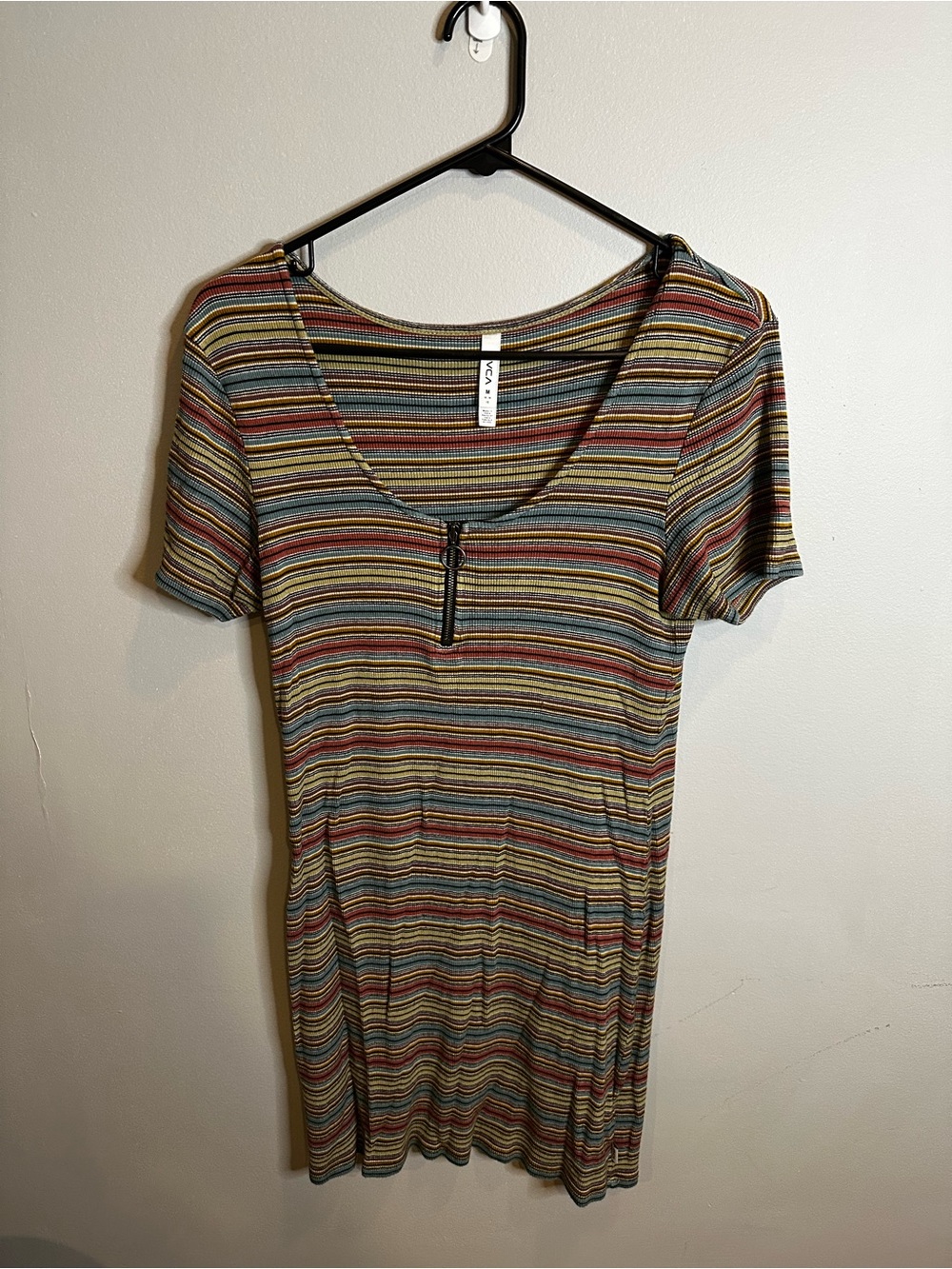 RVCA Multi-Color Striped Zipper Front Tee Dress